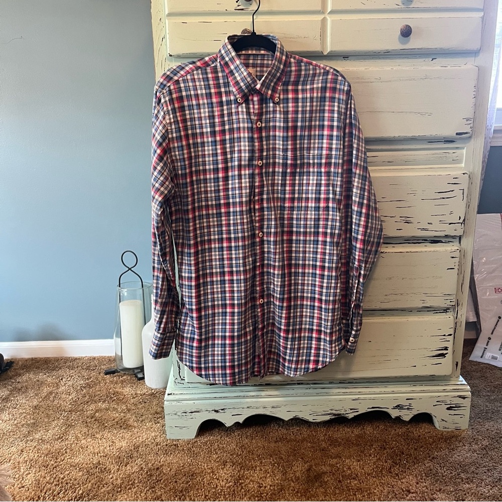Peter Millar Pink and Blue Casual Button Down Shirt. Size medium. #92